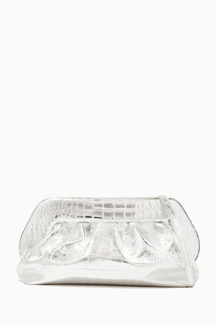 

x Ounass Bios Pouch in Metallic Croc Vegan Leather, Silver