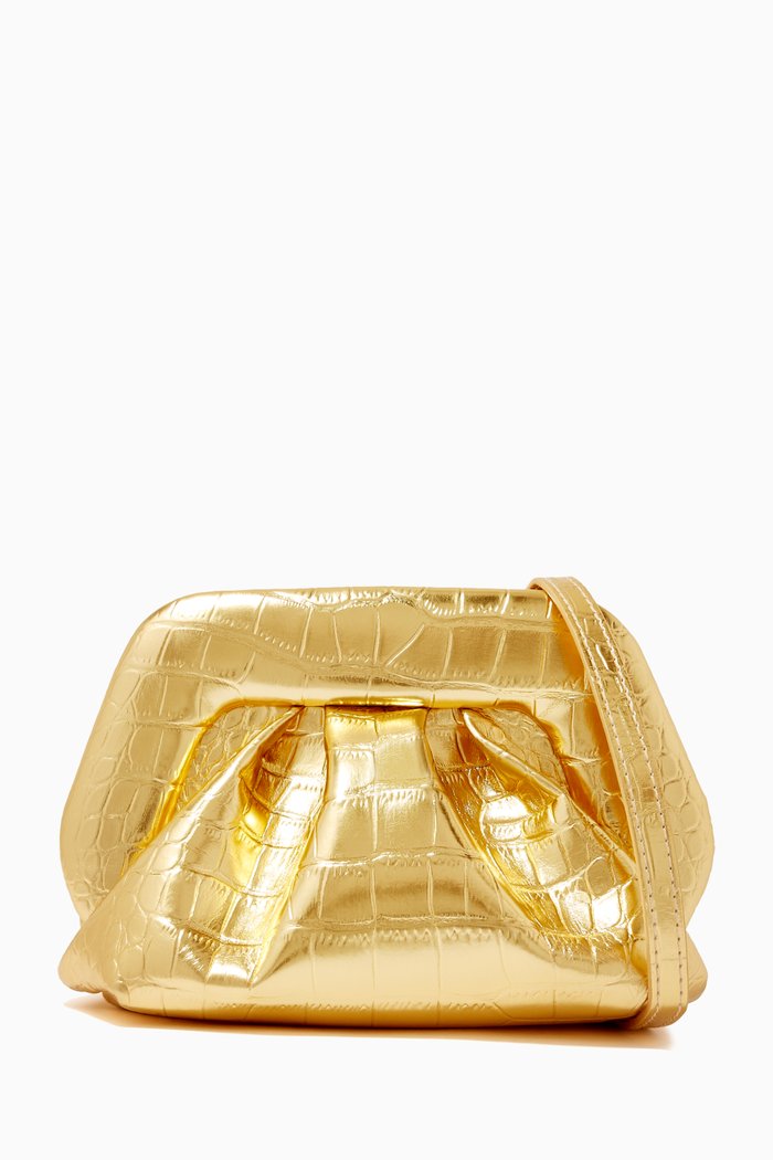 

x Ounass Gea Mini Pouch in Metallic Croc-Embossed Vegan Leather, Gold