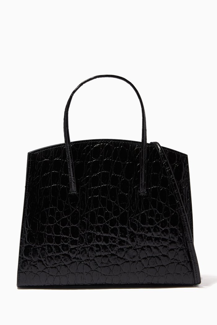 

Mini Minimal Tote Bag in Croc-Embossed Leather, Black