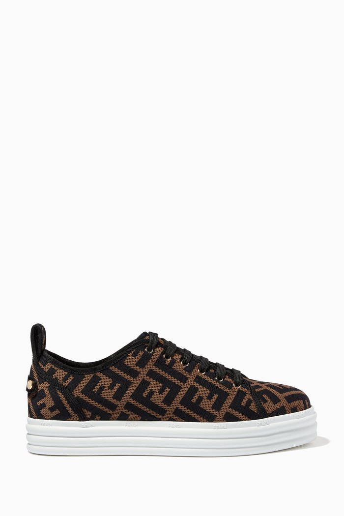 

FF Platform Sneakers in Canvas, Brown