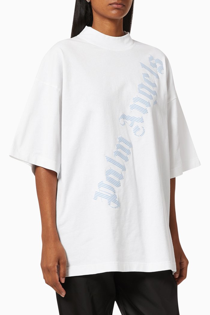 

Stripy Logo Oversized T-shirt in Cotton, White