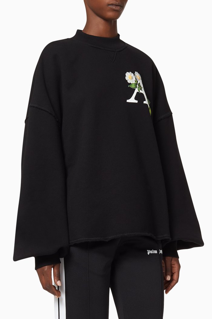 Daisy Logo Oversized Cotton Sweatshirt, Black