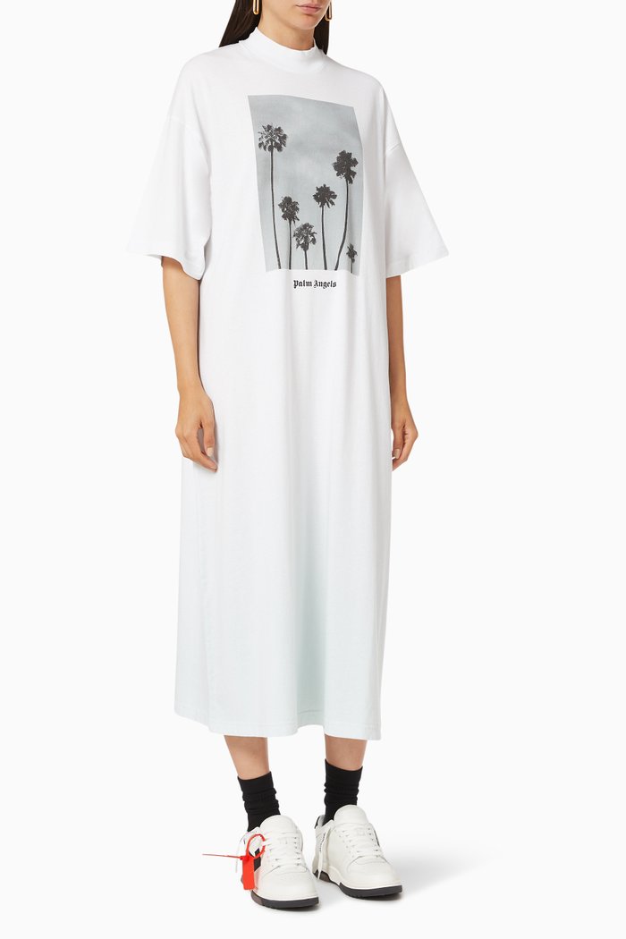 

Palm Trees Boulevard Oversized T-shirt Dress in Cotton, White