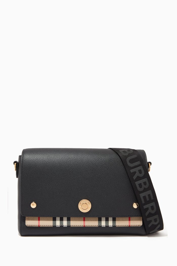 

Note Crossbody Bag in Leather and Vintage Check Canvas, Black
