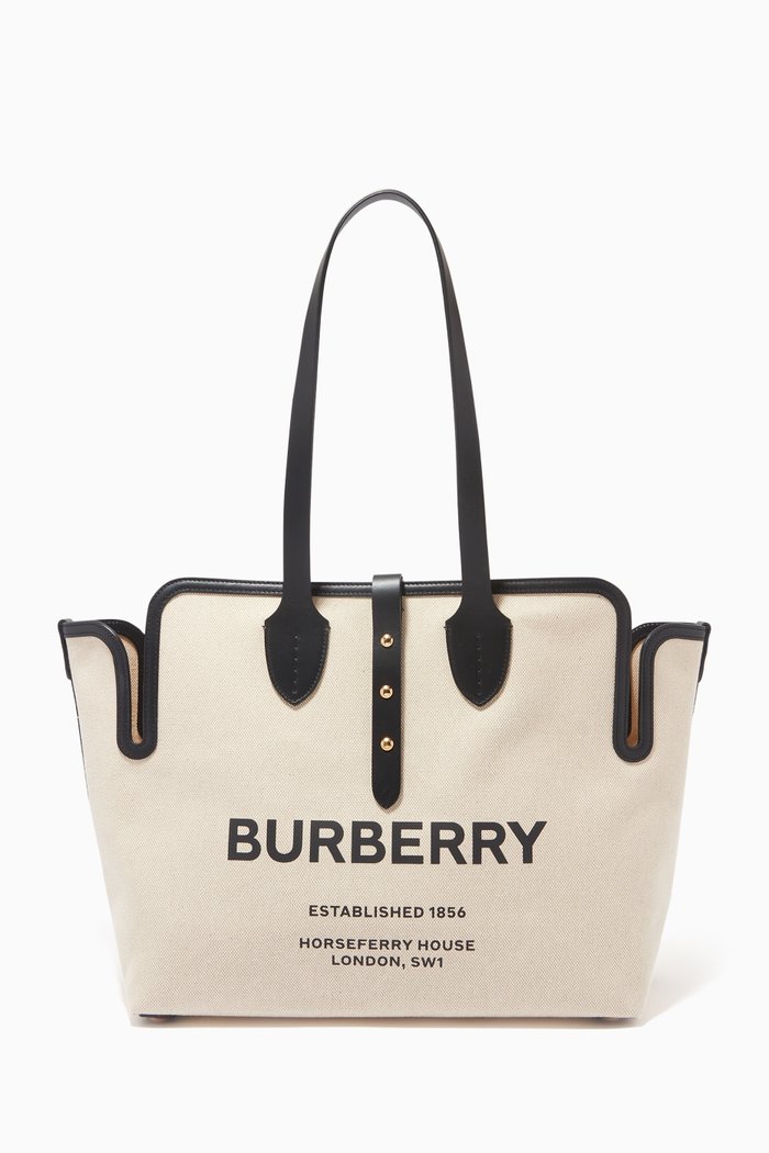 

Horseferry Tote Bag in Cotton Canvas and Leather, Black