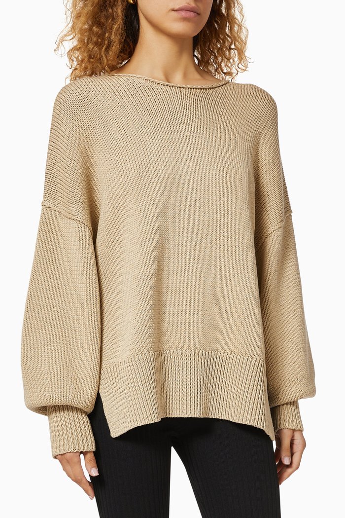 

Cotton Chainette Knit Sweater, Neutral