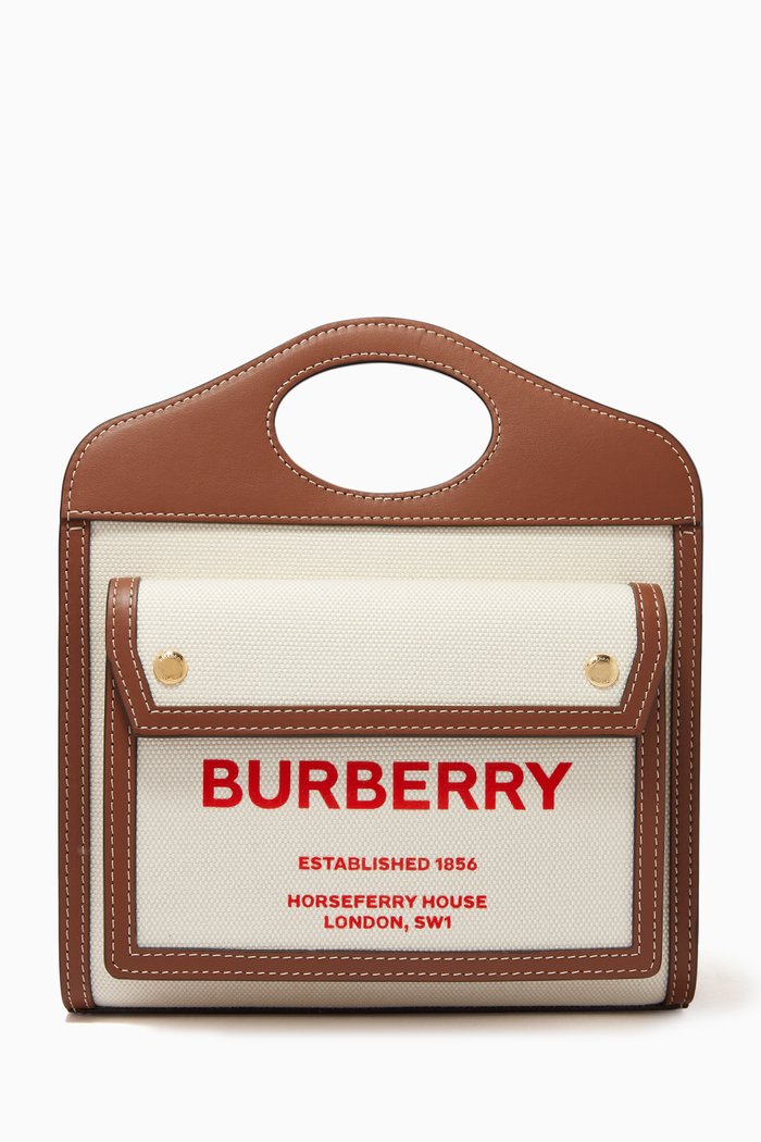 

Mini Pocket Bag in Canvas and Leather, Brown