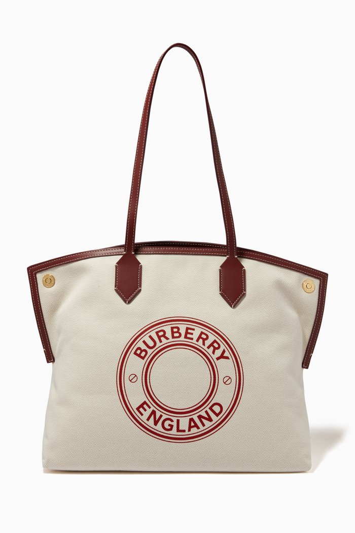 

Medium Logo Graphic Society Tote Bag in Cotton Canvas and Leather, Brown
