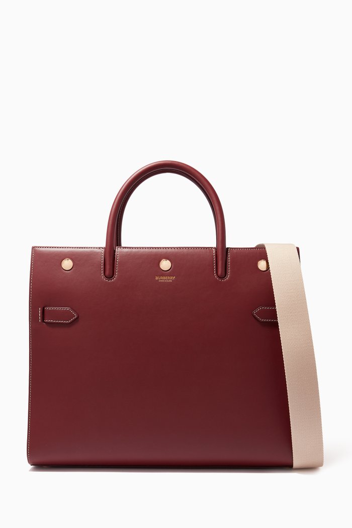 

Medium Two-Handle Title Bag in Leather, Burgundy
