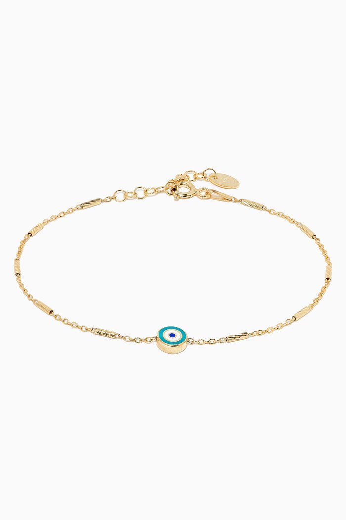 

Evil Eye Bar Chain Bracelet with Gold Plating, Blue