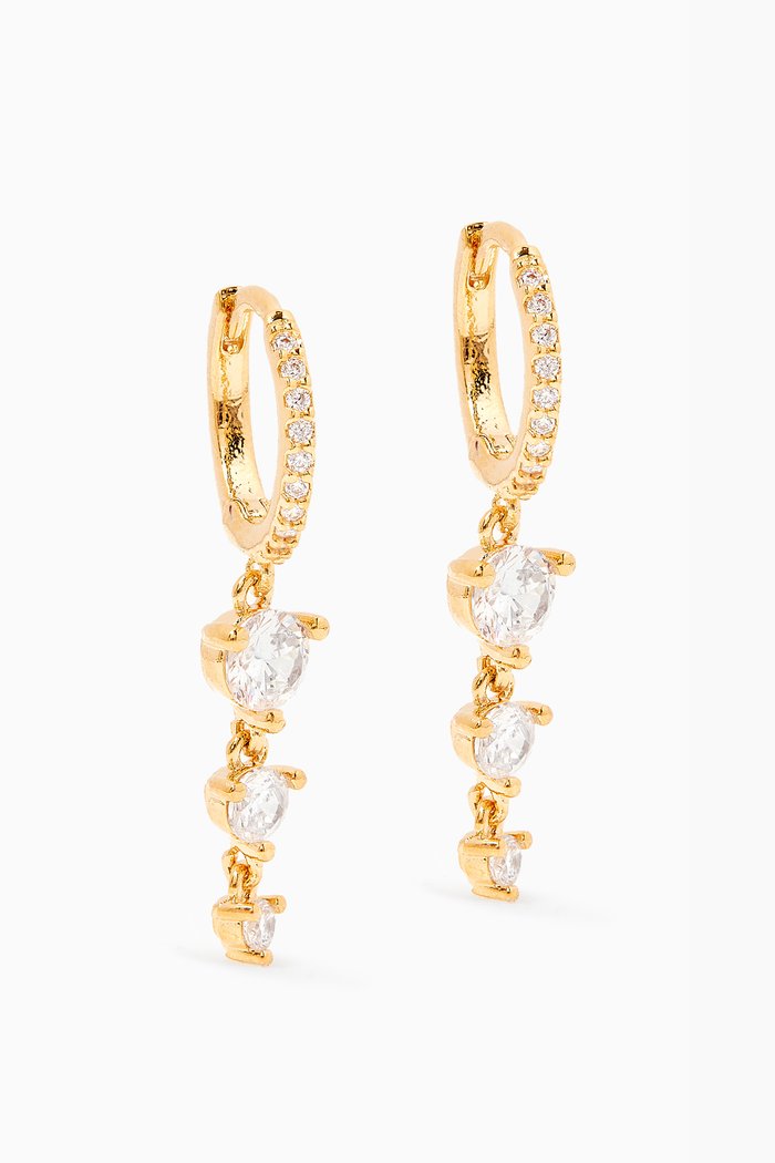 

Huggie Dangle Earrings with Glass Stone in Gold Plating