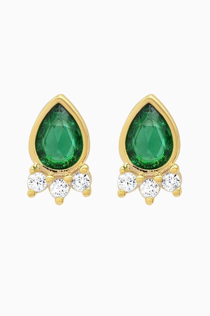 

Teardrop CZ Studs with CZ Accents, Green