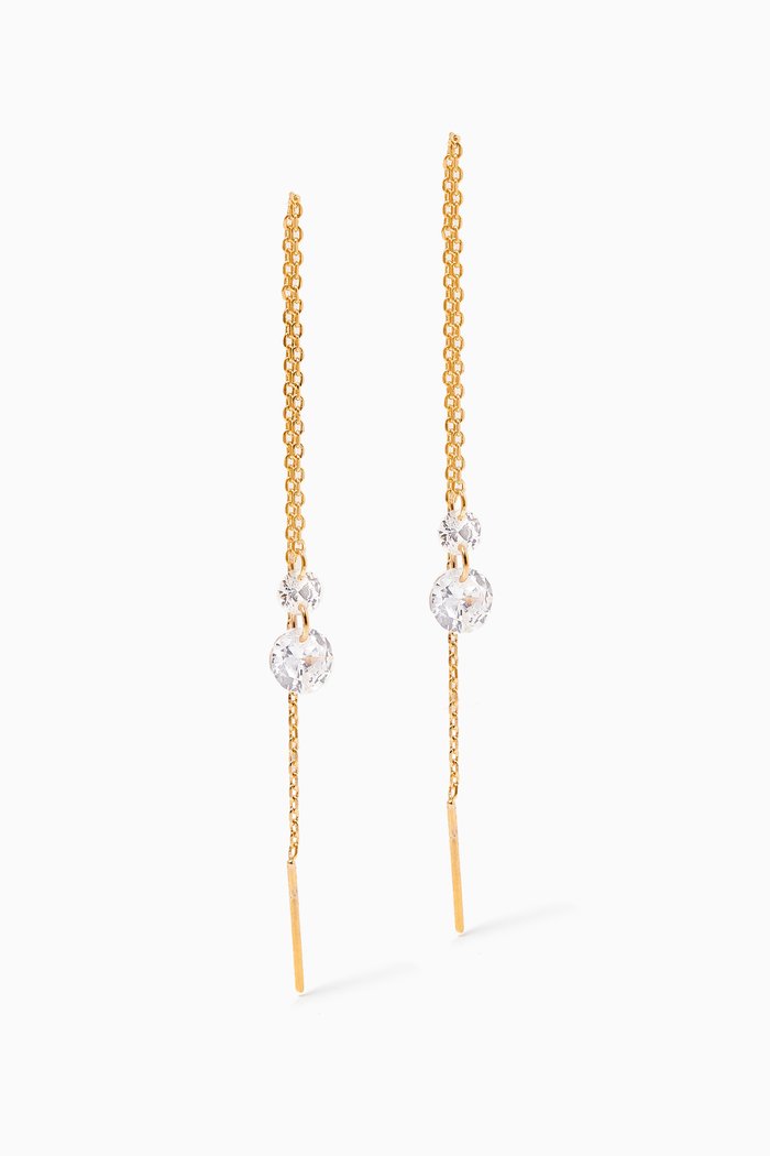 Chain Threader Earrings with Cubic Zirconia in Gold Plating