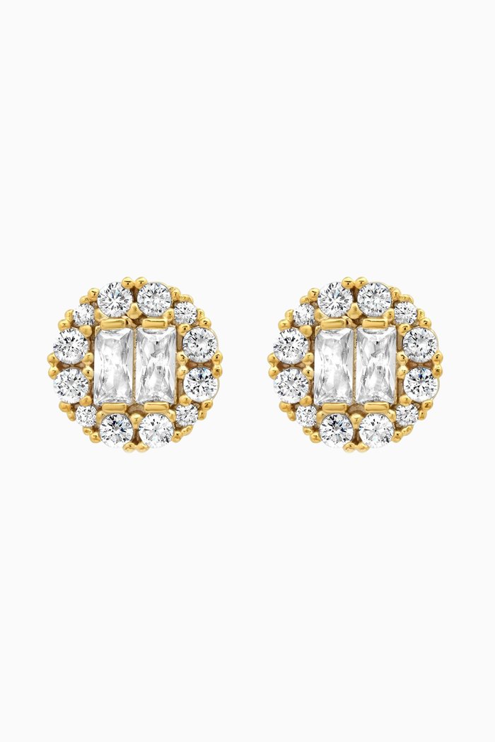 

Circular CZ Studs with Round & Baguette Stones, Gold