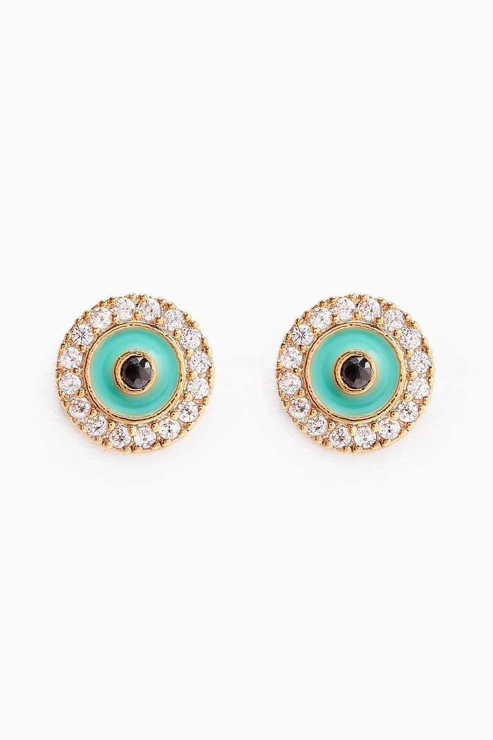

Round Cubic Zirconia & Enamel Studs in Gold Plating, Blue