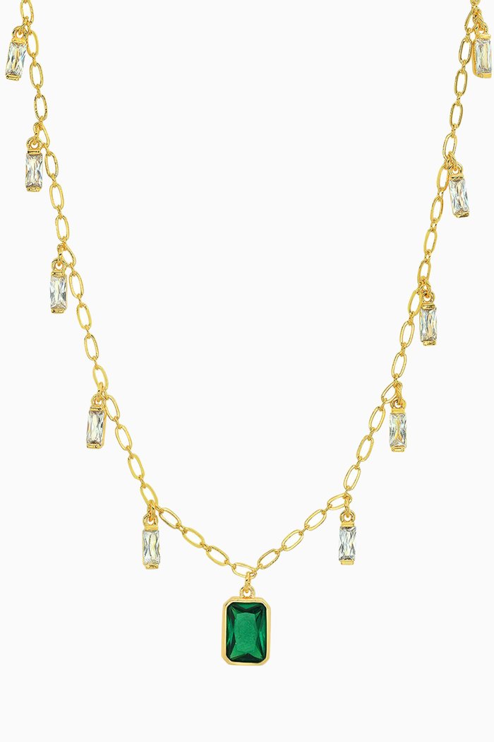 

Emerald Baguette Dangle Necklace, Gold