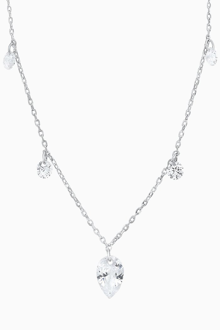 

Floating CZ Station Necklace with Pear Pendant, Silver
