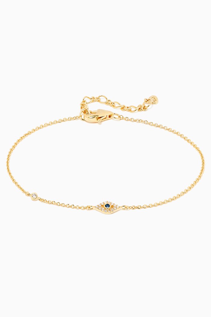 Evil Eye Chain Bracelet with Cubic Zirconia in Gold Plating