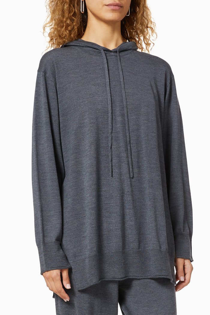 

High Slit Merino Wool Hoodie, Grey