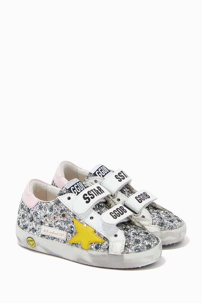

Old School Sneakers with Leather Star and Heel Tab in Glitter, Silver