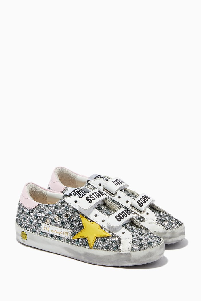 

Old School Sneakers with Leather Star and Heel Tab in Glitter, Silver