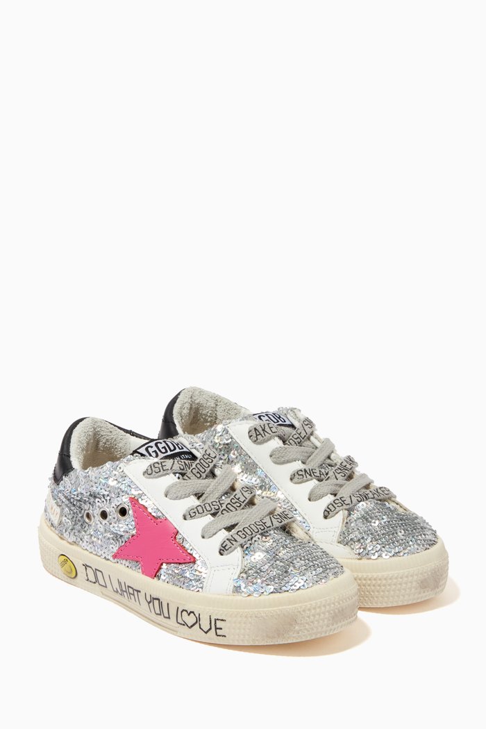 

"DO WHAT YOU LOVE" Super-Star Sneakers in Sequins, Silver