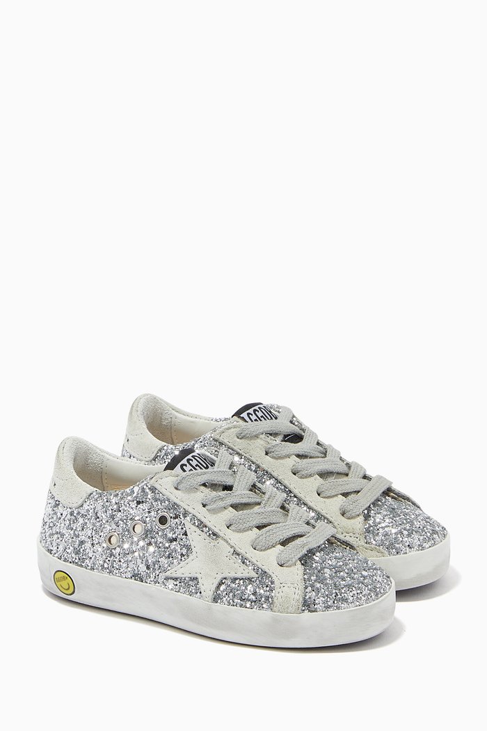 

Super-Star Sneakers with Suede Star in Glitter, Silver