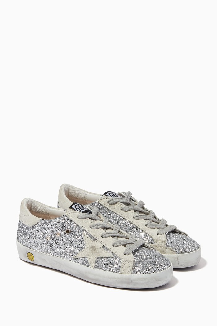 

Super-Star Sneakers with Suede Star in Glitter, Silver