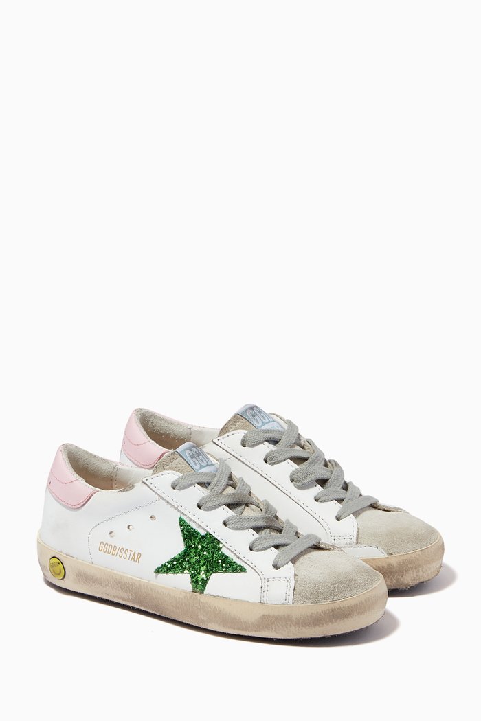 

Super-Star Sneakers with Glittery Star in Leather, White