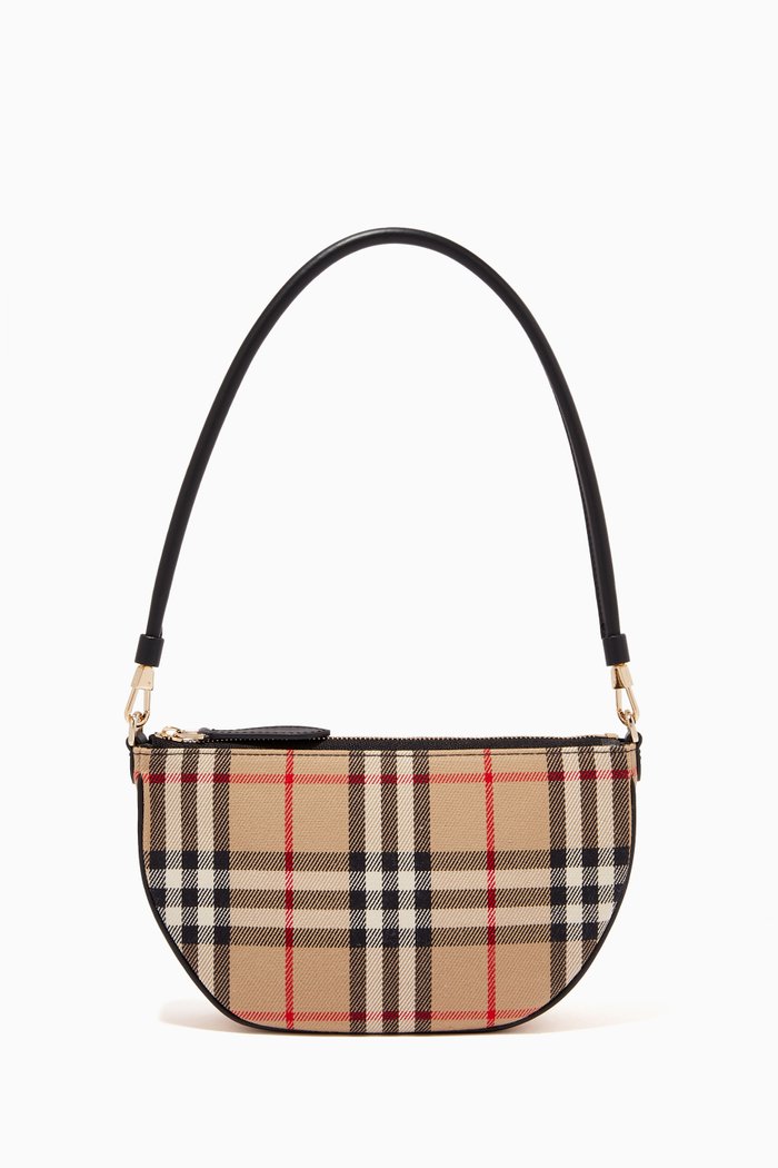 

Olympia Pouch in Vintage Check Cotton and Leather, Neutral