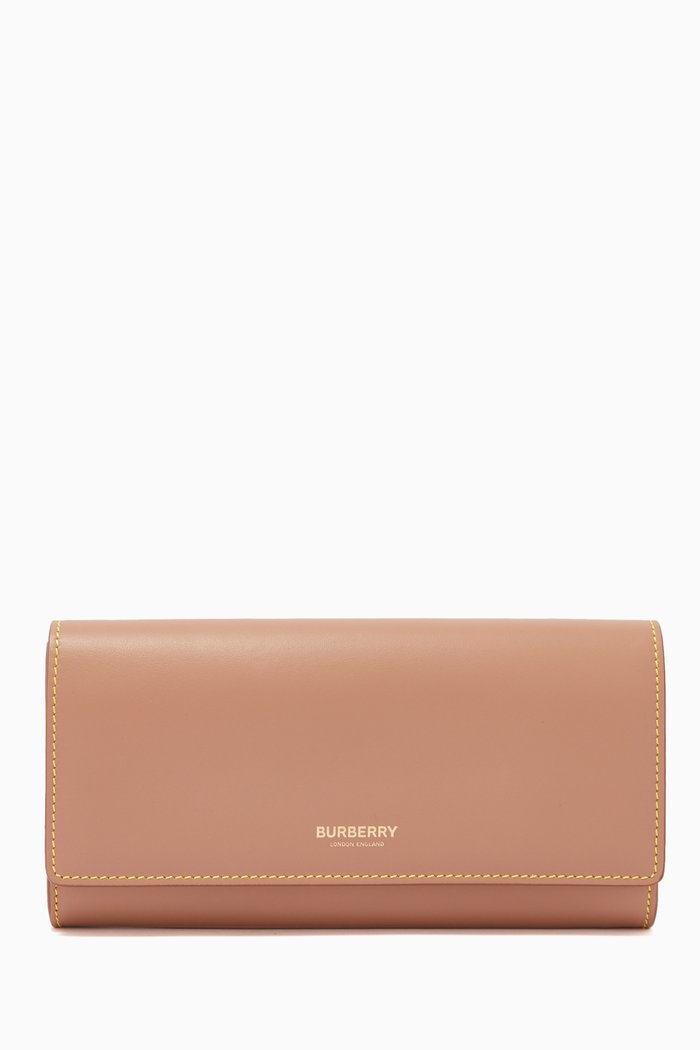 Continental Wallet in Topstitched Leather, Brown