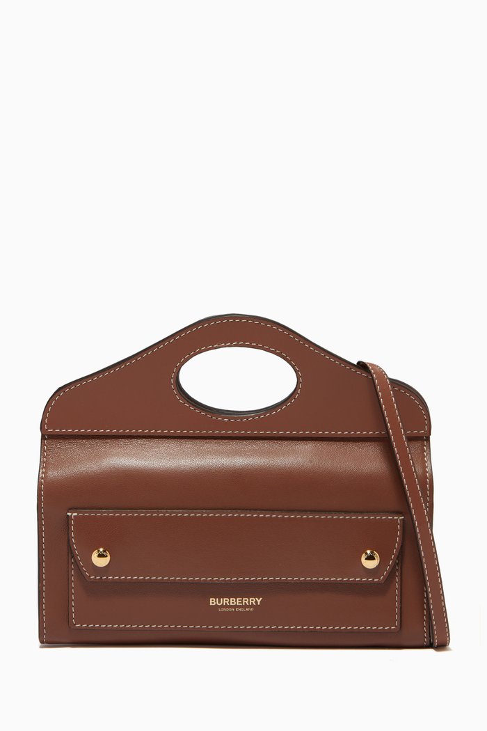 

Mini Pocket Clutch in Topstitched Lambskin, Brown