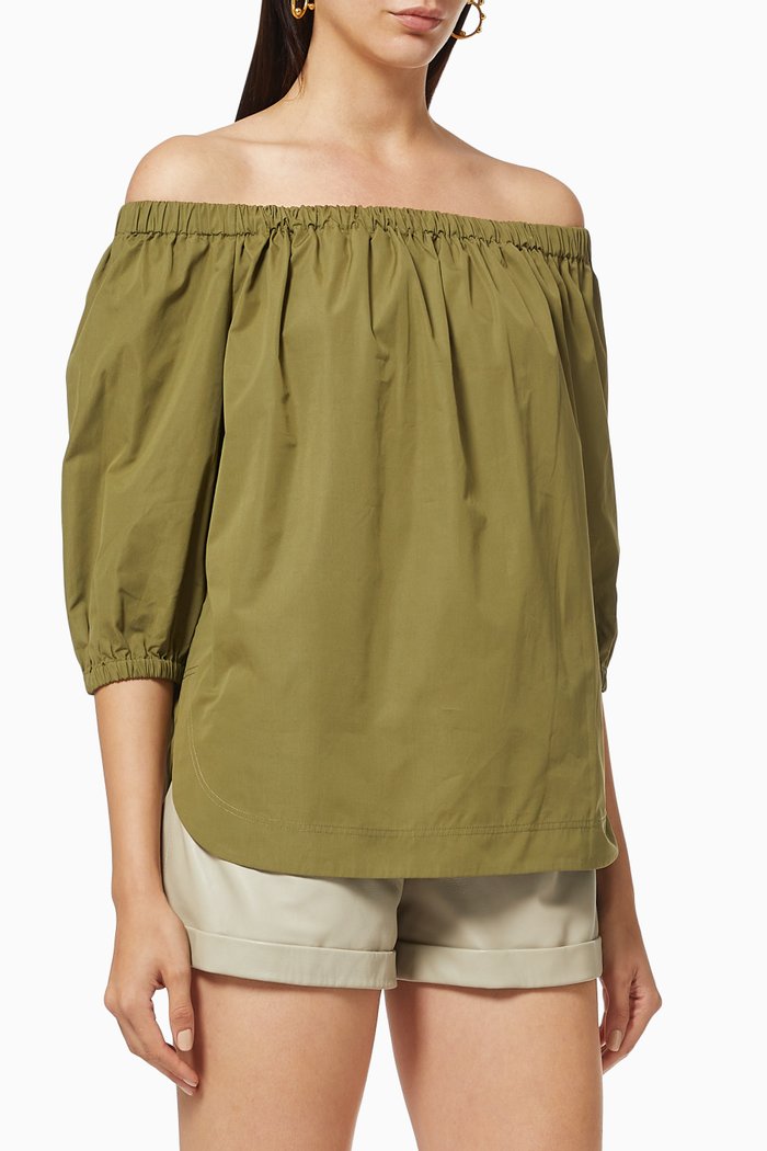 

Off-the-shoulder Top in Cotton Poplin, Green