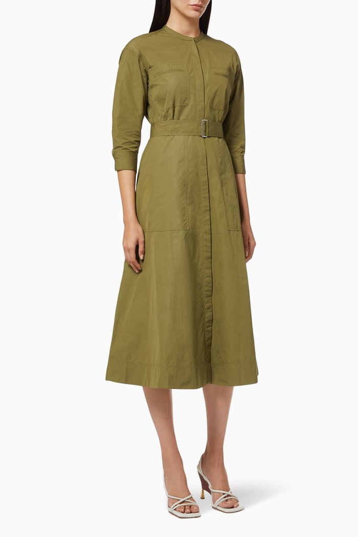 

Utility Shirt Dress in Cotton, Green