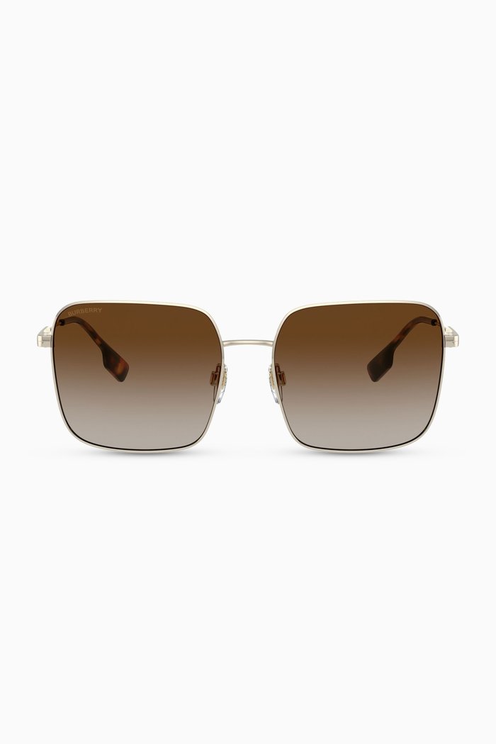 

Icon Stripe Oversized Square Frame Sunglasses, Brown