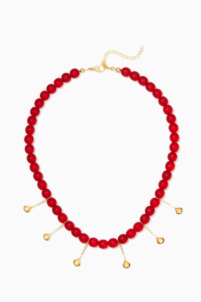 

Symi Necklace in 24kt Gold-Plated Bronze, Red