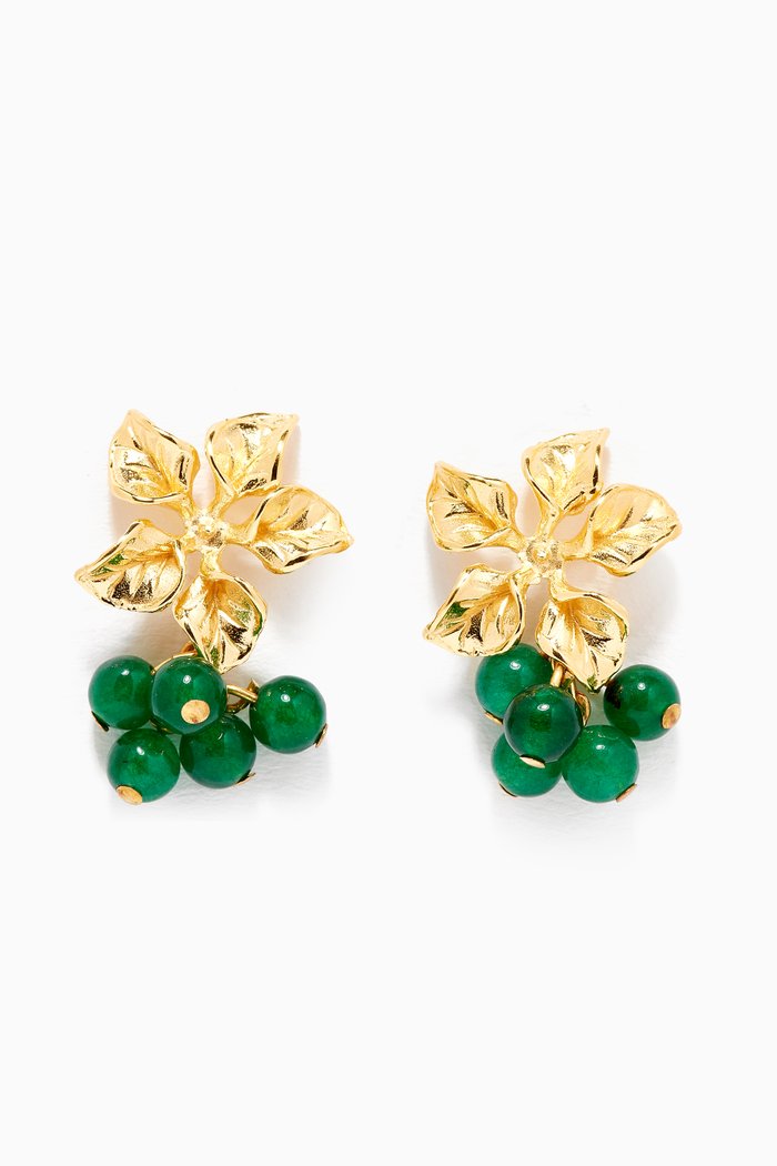 

Magnolia Earrings in 24kt Gold-Plated Bronze, Green