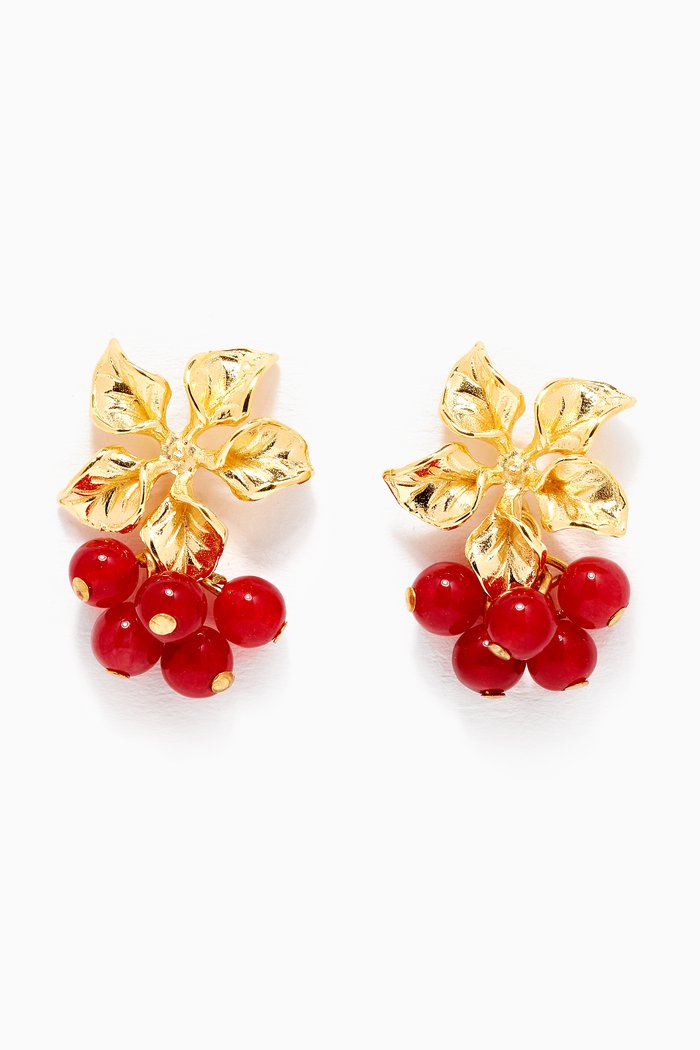 

Magnolia Earrings in 24kt Gold-Plated Bronze, Red