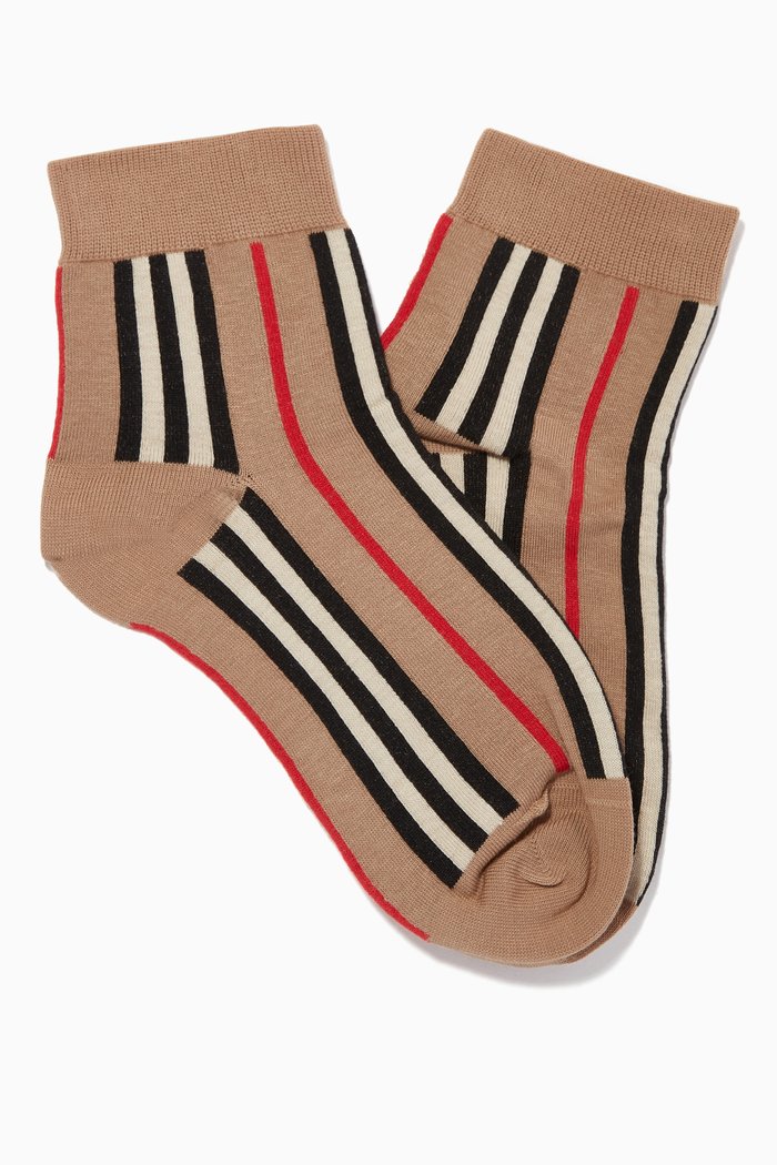 

Ankle Socks in Icon Stripe Cotton Blend Knit, Neutral
