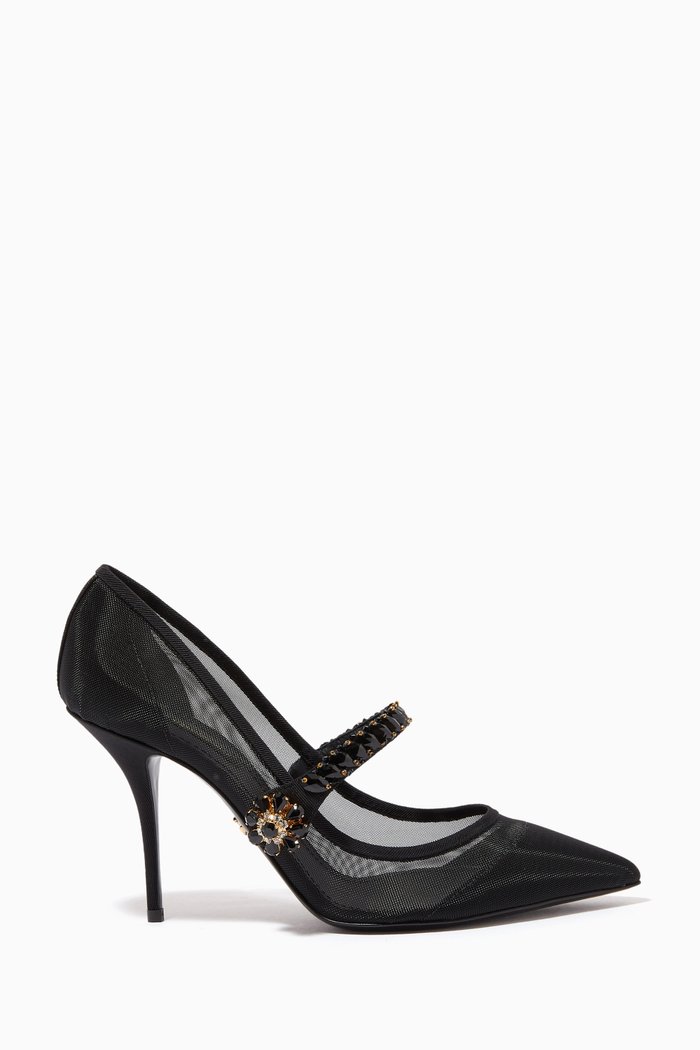 

Cardinale Pumps in Mesh with Bejeweled Strap, Black