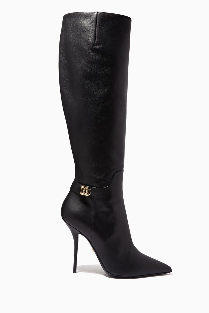 

DG Plaque Stiletto Boots in Nappa, Black