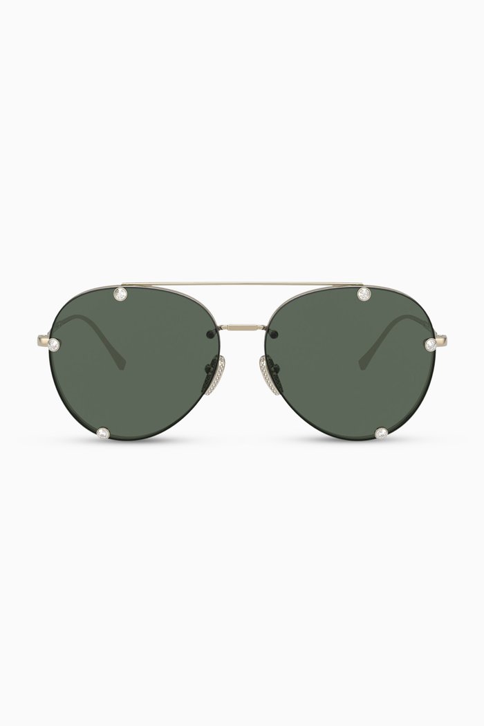

Studded Pilot Frame Metal Sunglasses, Gold