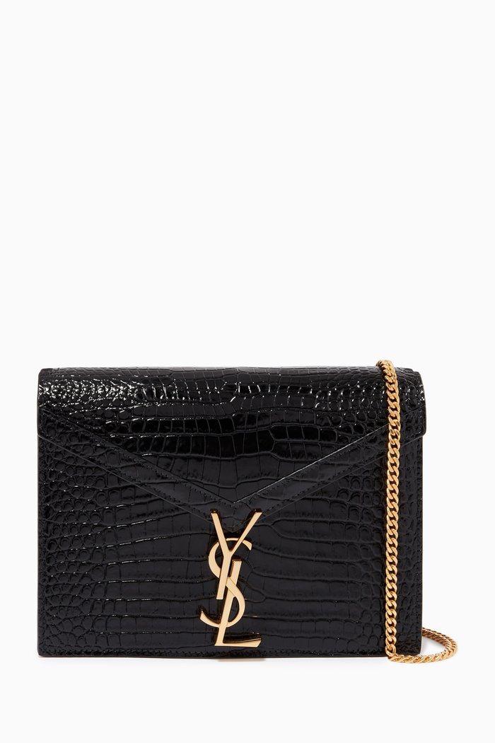 

Medium Cassandra Shoulder Bag in Crocodile Embossed Leather, Black