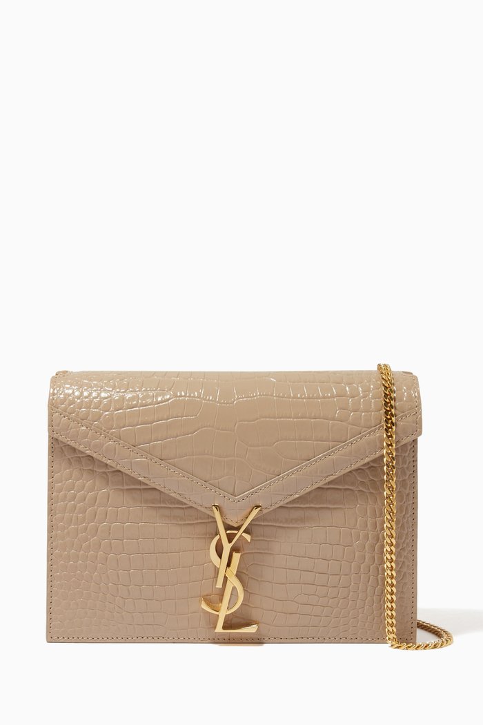 

Medium Cassandra Shoulder Bag in Crocodile Embossed Leather, Neutral
