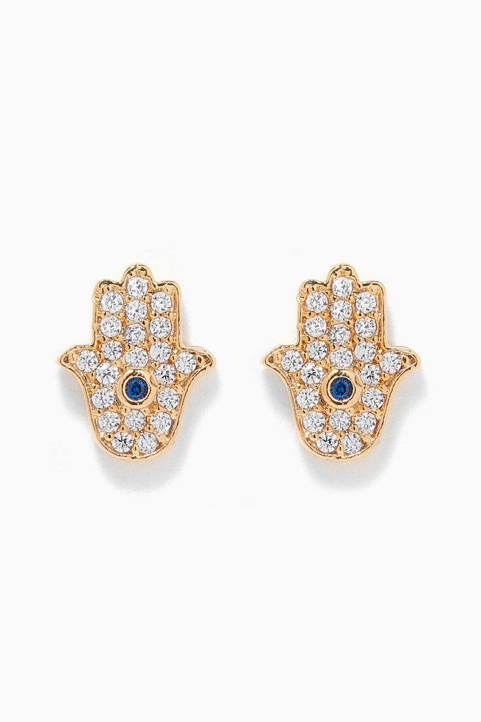 

Pave Mini Hamsa Earrings, Gold