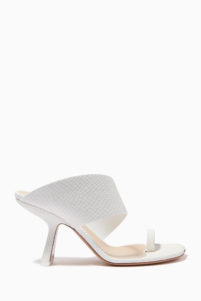 

Brasilia 90 Mules in Snake-print Leather, White
