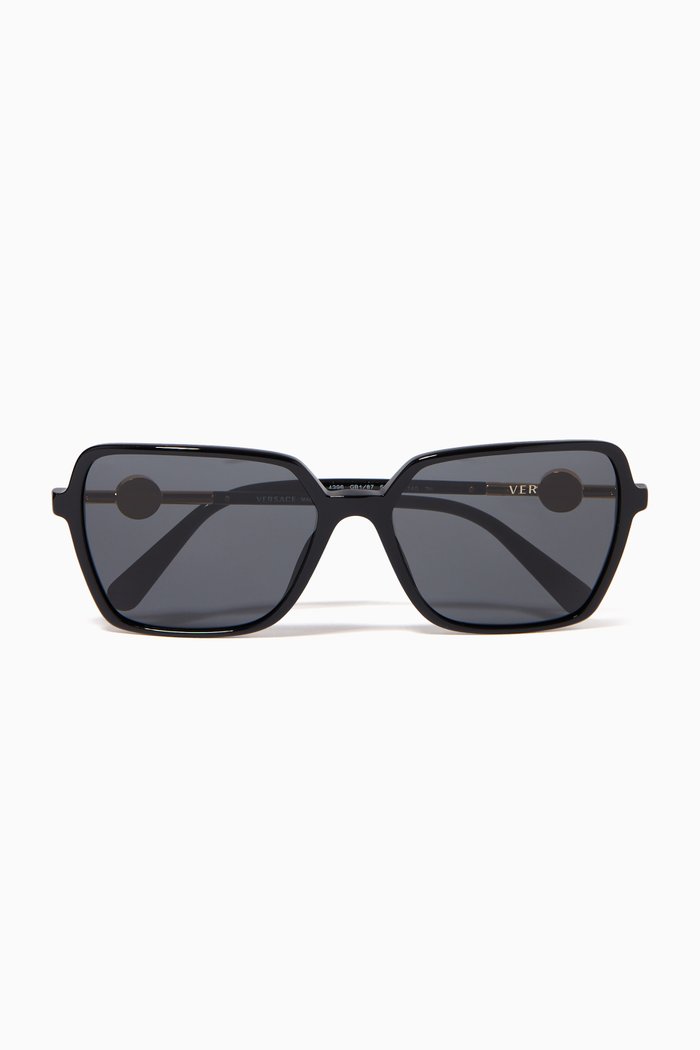 Enamel Medusa Square Sunglasses, Black