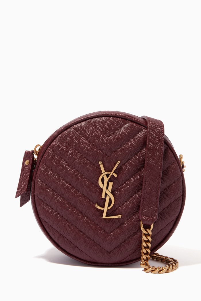 

Vinyle Round Camera Bag In Chevron Leather, Red