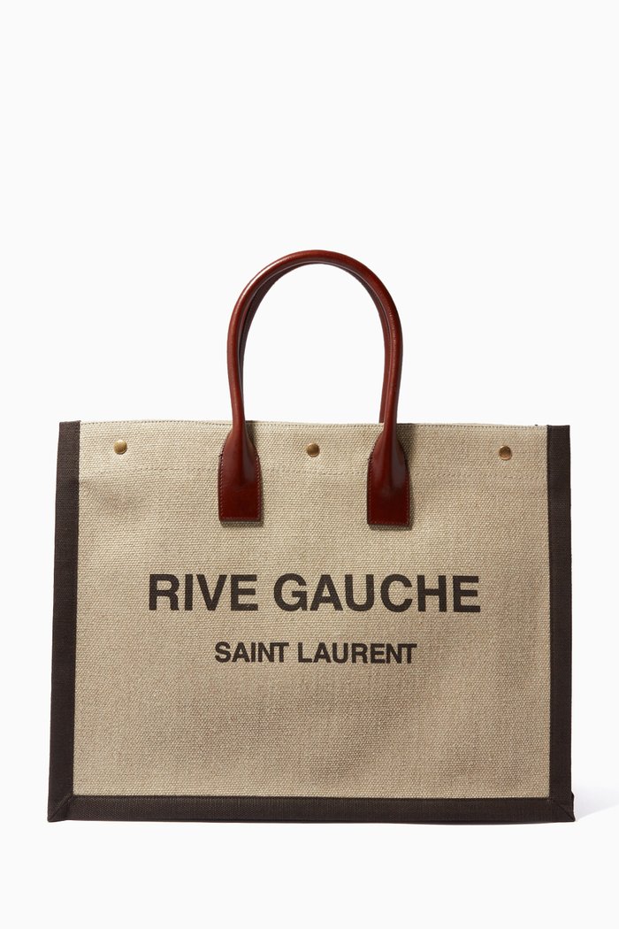 

Rive Gauche Tote Bag in Linen and Leather, Neutral