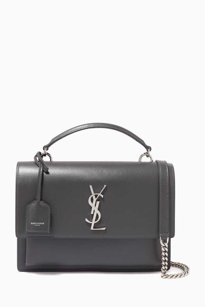 

Medium Sunset Satchel in Smooth Leather, Grey